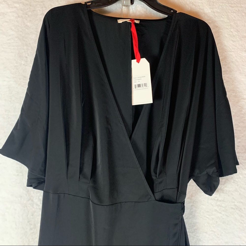 STANDARDS &‎ PRACTICES Black Short Sleeve V-Neck Wrap Kimono Maxi Dress 1X NWT.
